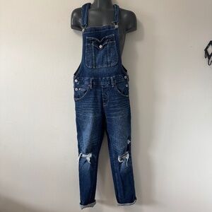 American Eagle Outfitters women’s Tom Girl Bib Overall Indigo Distress Denim